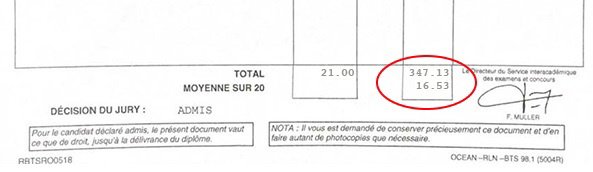 Bulletin relevé de notes de Samuel Lefebvre pour son BTS EBCR